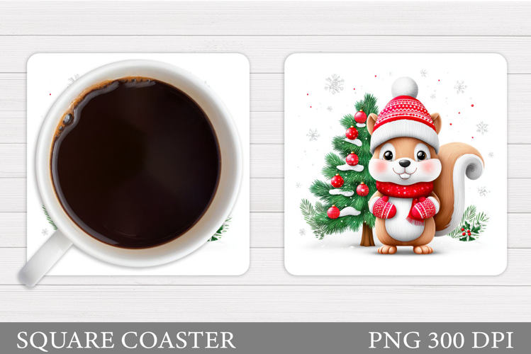 Cute Squirrel Coaster Design. Christmas Coaster Sublimation