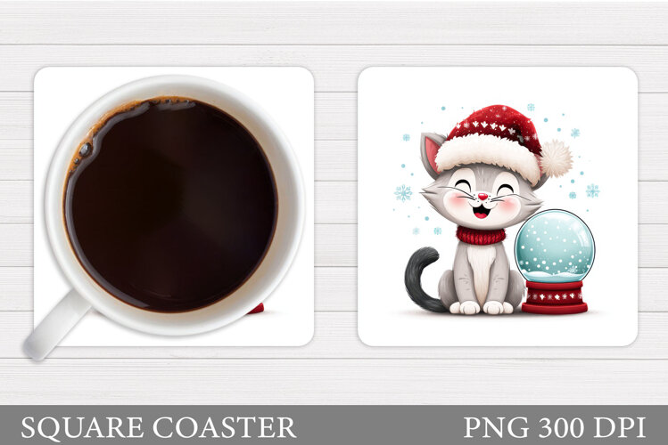 Christmas Cat Coaster Design. Christmas Coaster Sublimation example image 1