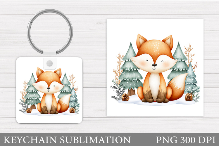 Christmas Fox Keychain. Christmas Keychain Sublimation
