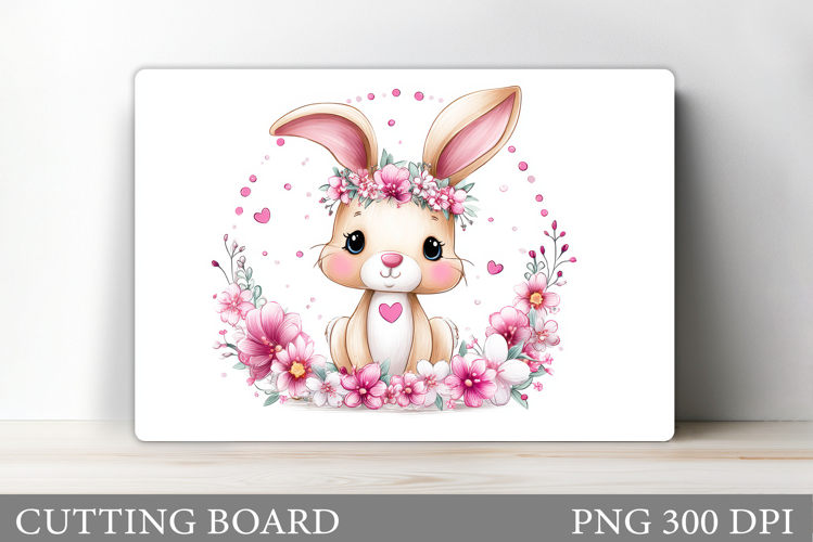 Cute Bunny Cutting Board. Bunny Flowers Cutting Board Design
