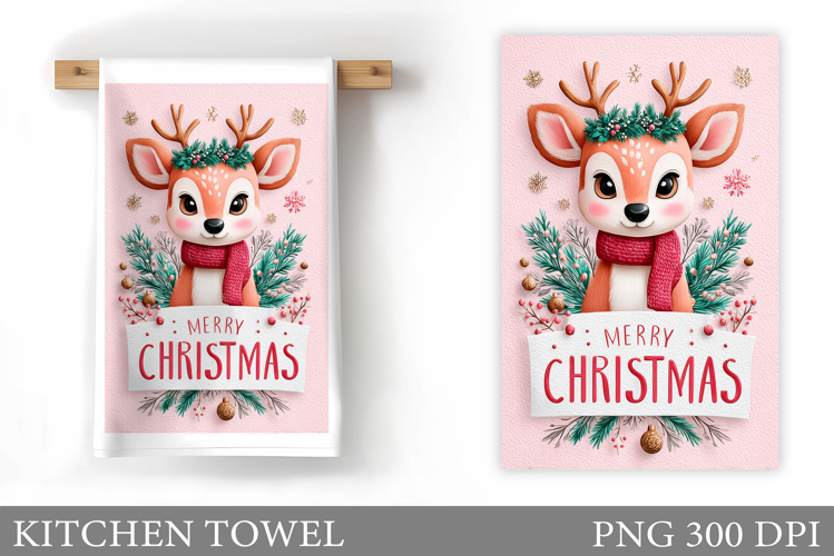 Christmas Deer Kitchen Towel. Christmas Kitchen Towel Design