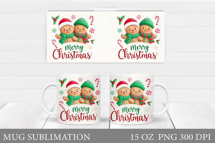 Christmas Mug Sublimation. Cute Gingerbread Mug Design