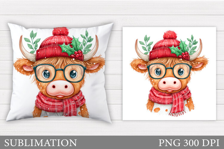 Christmas Cow Pillow Sublimation. Christmas Pillow Design example image 1