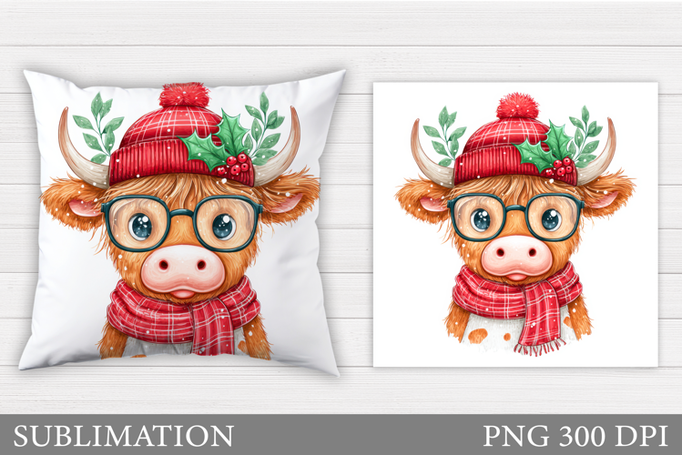Christmas Cow Pillow Sublimation. Christmas Pillow Design