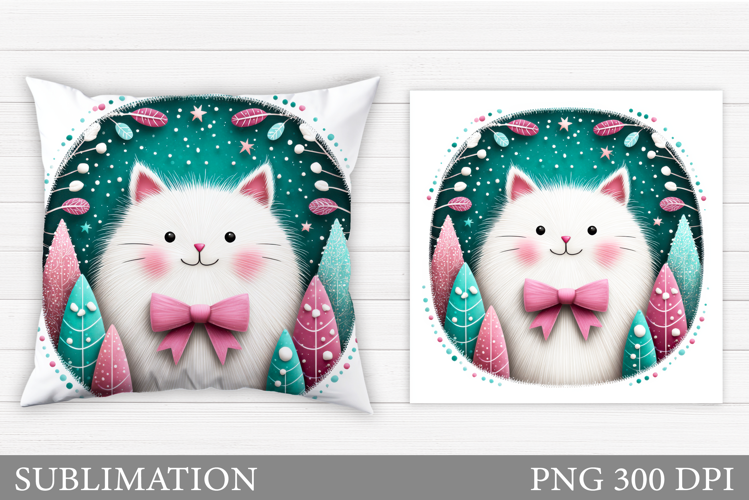 Christmas Cat Pillow Design. Christmas Pillow Sublimation