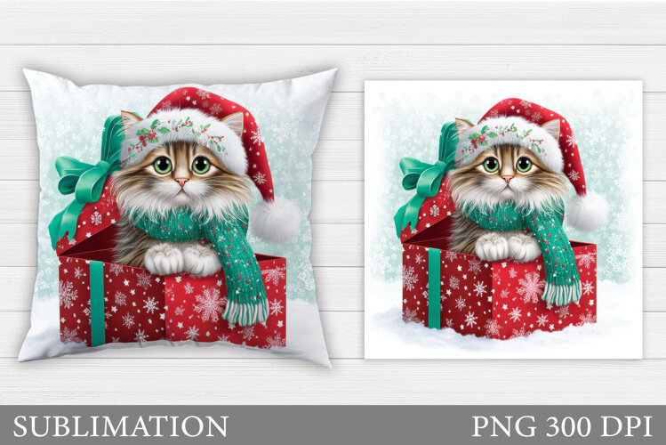 Christmas Cat Pillow Design. Christmas Pillow Sublimation example image 1