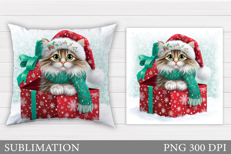 Christmas Cat Pillow Design. Christmas Pillow Sublimation
