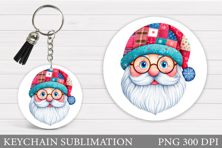 Patchwork Santa Claus Keychain. Christmas Keychain Design
