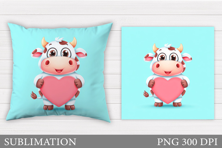 Valentines Cow Pillow. Valentines Pillow Sublimation