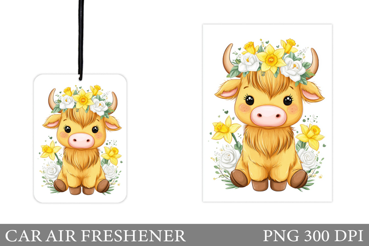 Cow Car Air Freshener Design. Highland Cow Sublimation