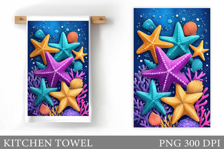 Sea Kitchen Towel Design. Starfish Kitchen Towel Sublimation