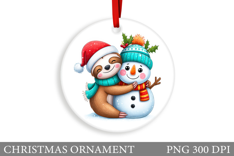 Cute Sloth Christmas Ornament. Christmas Sloth Sublimation