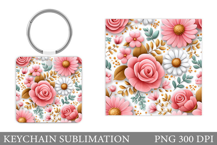 Flowers Keychain Design. Floral Keychain Sublimation