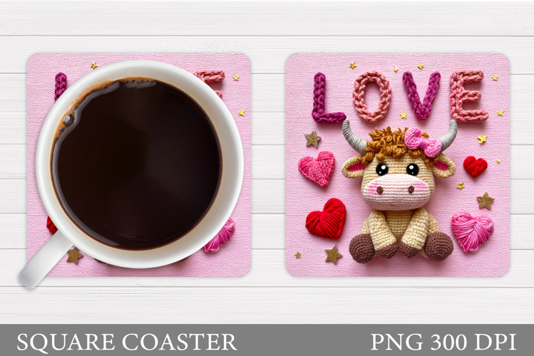 Valentines Cow Coaster Design. Valentines Square Coaster