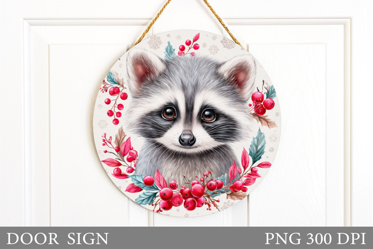 Christmas Raccoon Door Sign. Christmas Door Sign Sublimation