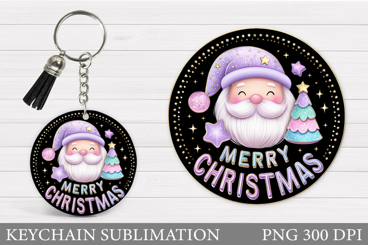 Cute Santa Claus Keychain. Christmas Keychain Sublimation