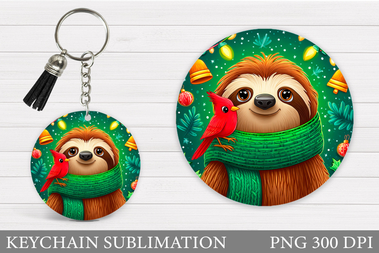 Christmas Sloth Keychain. Sloth Christmas Keychain Design