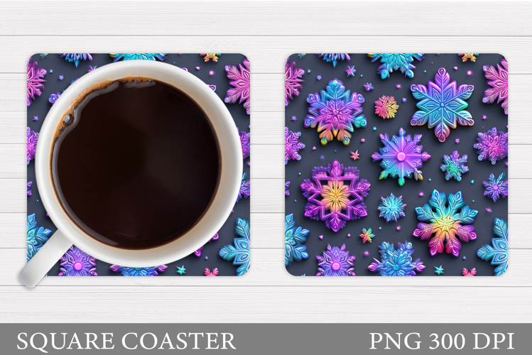 Snowflakes Coaster Design. Watercolor Snowflakes Coaster