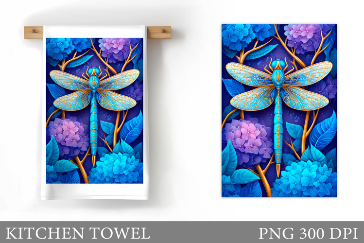Dragonfly Kitchen Towel. Flowers Kitchen Towel Design