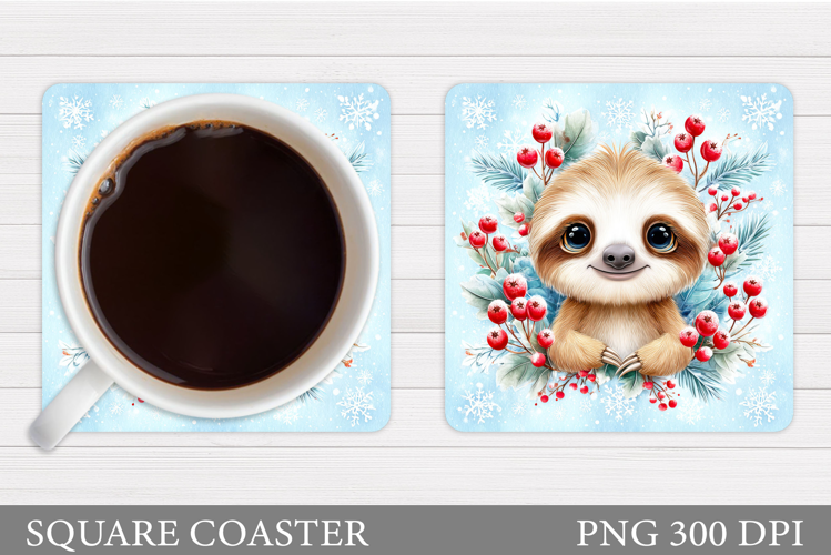 Christmas Sloth Coaster. Cute Sloth Coaster Sublimation
