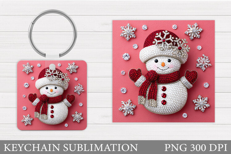 Cute Snowman Keychain Sublimation. Christmas Keychain Design example image 1