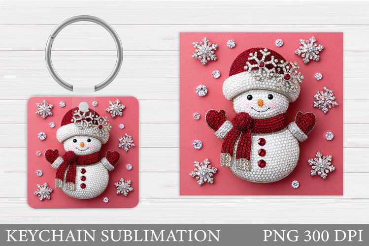 Cute Snowman Keychain Sublimation. Christmas Keychain Design