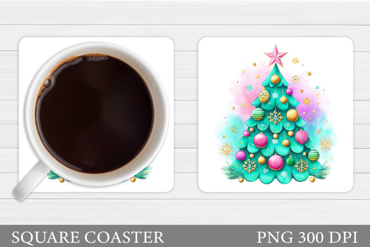 Christmas Tree Coaster Sublimation. Christmas Coaster Design example image 1