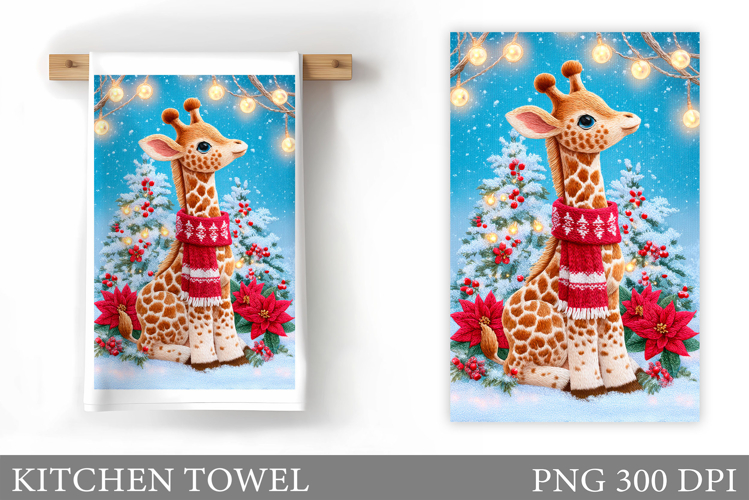 Cute Giraffe Kitchen Towel. Christmas Kitchen Towel Design