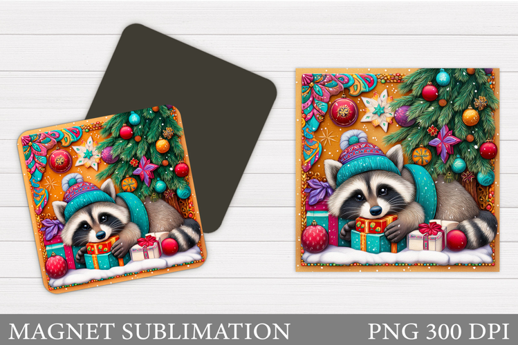 Christmas Raccoon Magnet Design. Christmas Magnet Sublimatio