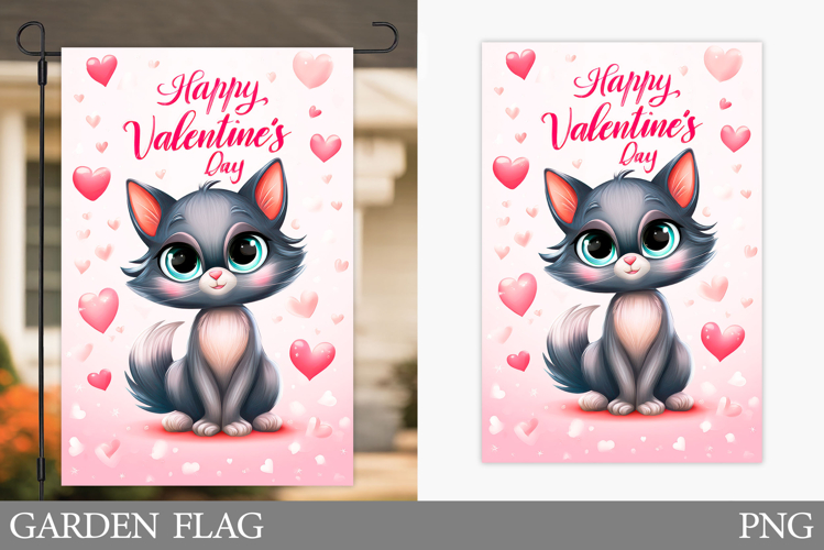 Valentines Cat Garden Flag. Valentines Garden Flag Design