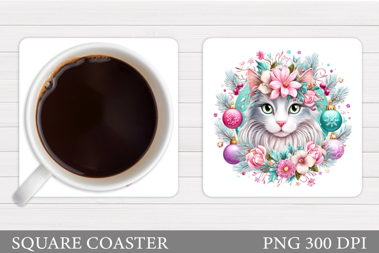 Christmas Cat Coaster Design. Christmas Coaster Sublimation