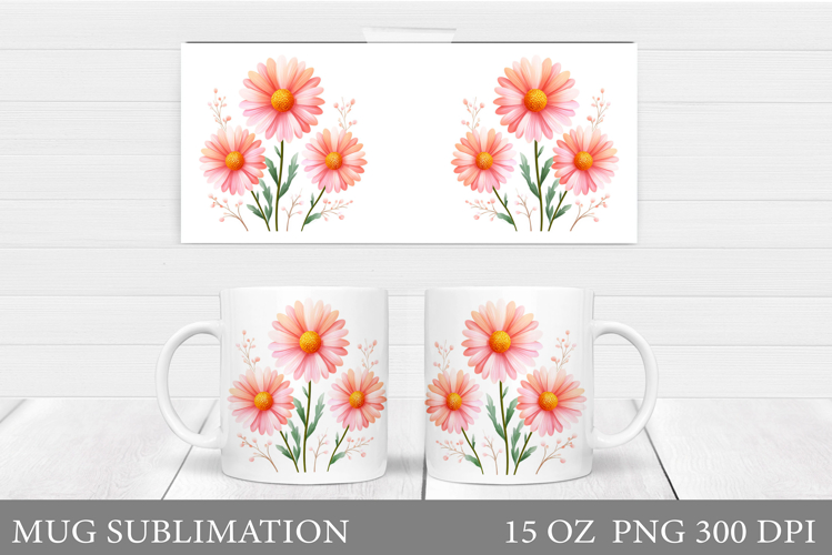 Floral Mug Wrap Design. Flower Mug Sublimation example image 1