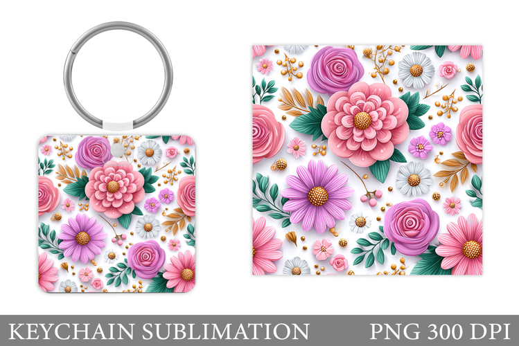 Flowers Keychain Sublimation. Floral Keychain Design