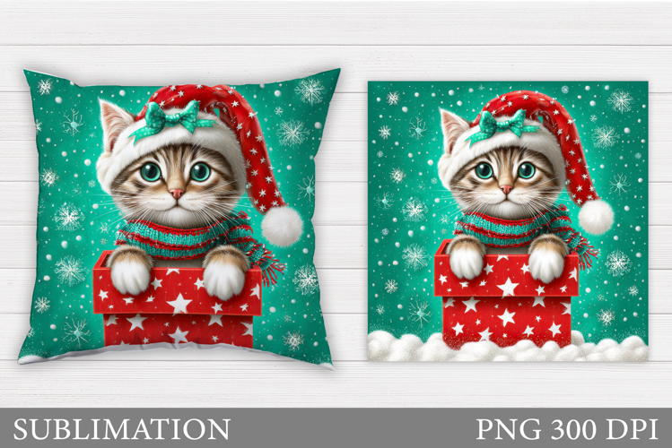 Christmas Cat Pillow Design. Christmas Pillow Sublimation