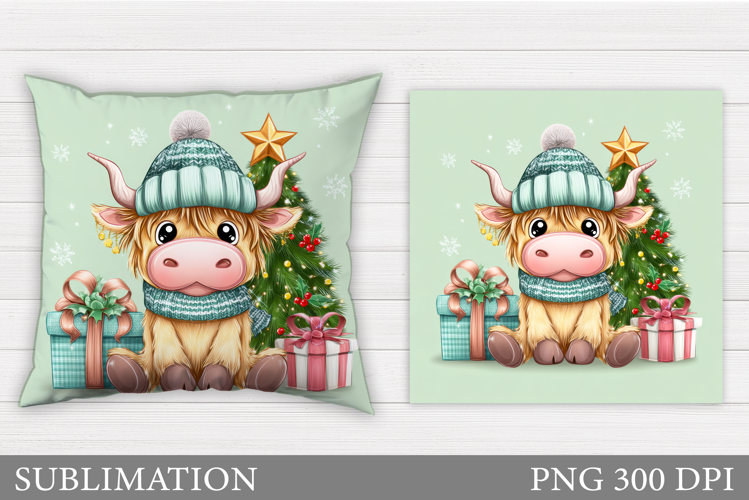 Highland Cow Pillow Design. Christmas Pillow Sublimation