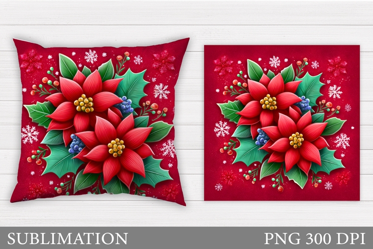 Poinsettia Pillow Sublimation. Flowers Pillow Design