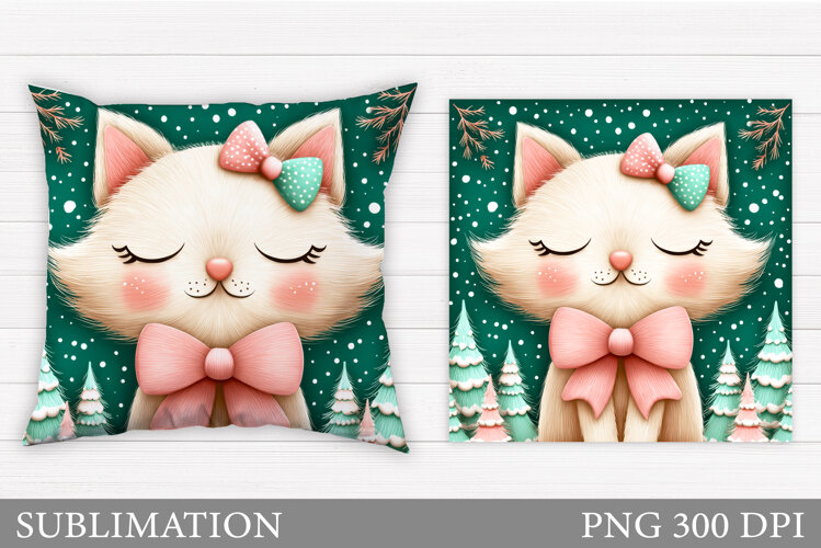 Christmas Cat Pillow Design. Christmas Pillow Sublimation example image 1
