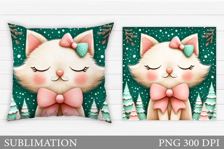 Christmas Cat Pillow Design. Christmas Pillow Sublimation