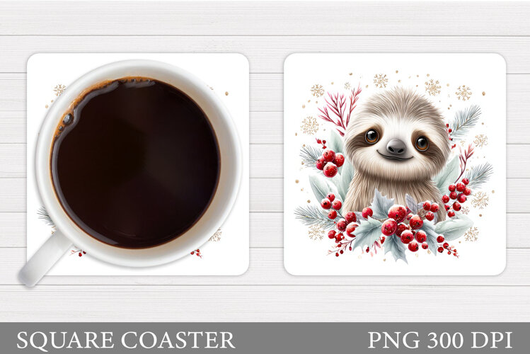 Christmas Sloth Coaster. Cute Sloth Coaster Sublimation example image 1
