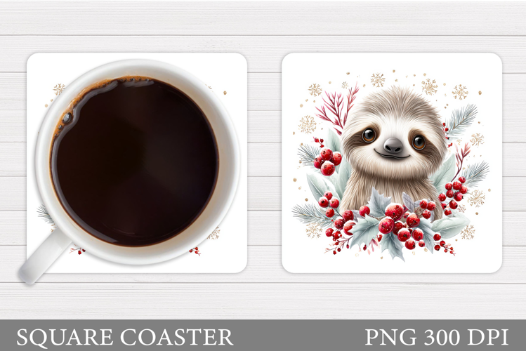 Christmas Sloth Coaster. Cute Sloth Coaster Sublimation