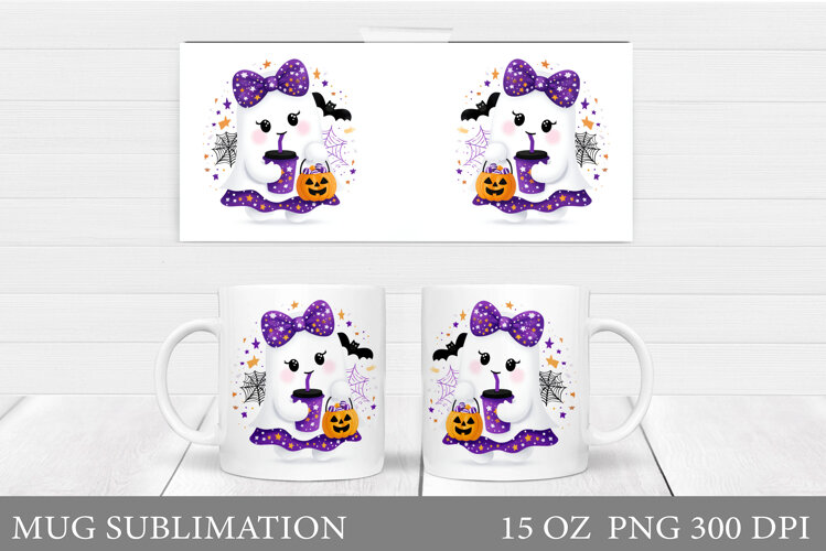 Cute Ghost Mug Sublimation. Halloween Mug Design example image 1