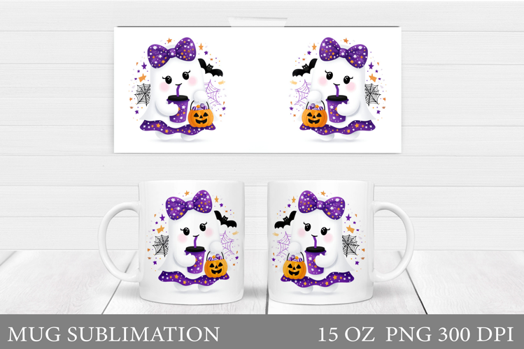 Cute Ghost Mug Sublimation. Halloween Mug Design