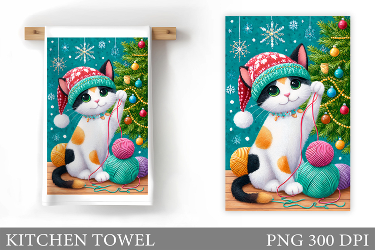 Christmas Cat Kitchen Towel. Christmas Kitchen Towel Design