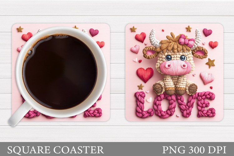 Valentines Cow Coaster Design. Valentines Square Coaster