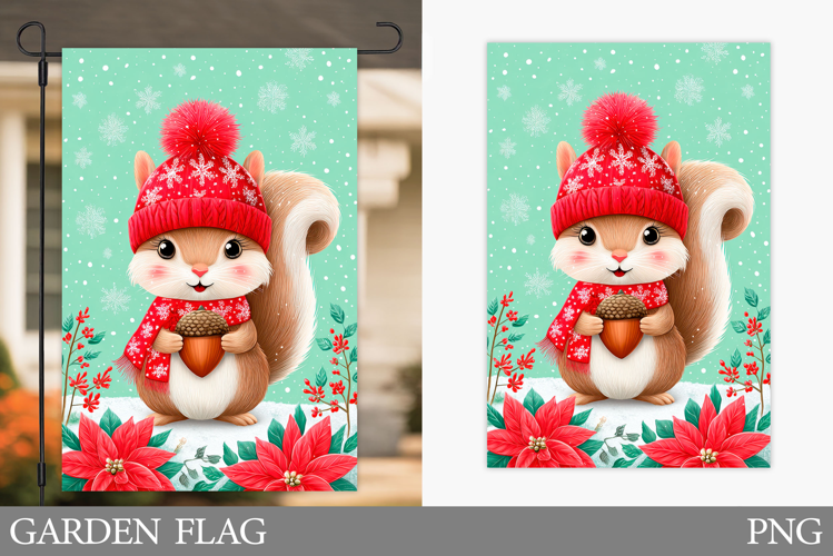 Christmas Squirrel Garden Flag. Christmas Garden Flag Design
