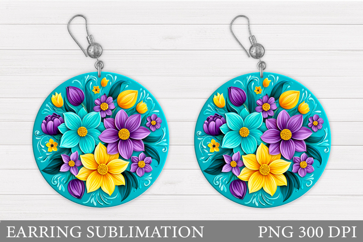Floral Earring Sublimation. Flowers Earring Design