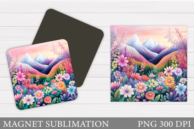 Flowers Square Magnet Design. Wildflowers Magnet Sublimation