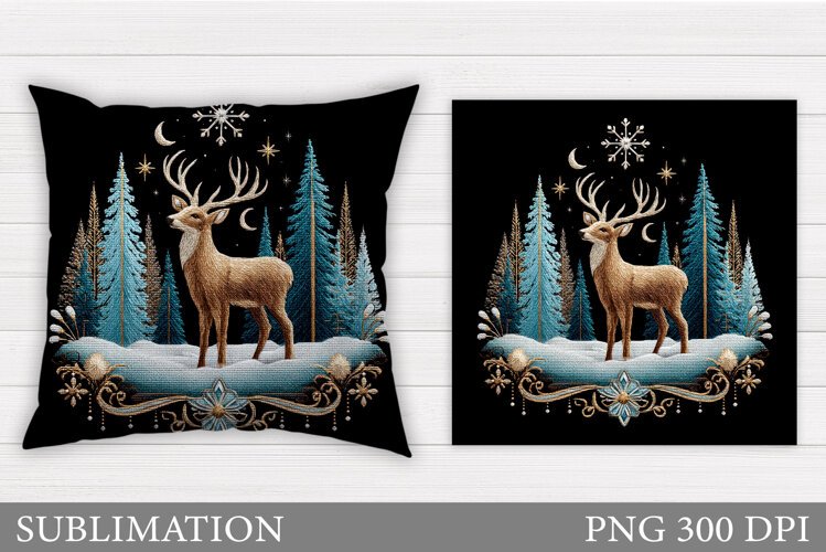 Reindeer Pillow Design. Christmas Pillow Sublimation example image 1