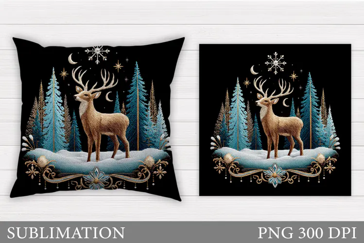 Reindeer Pillow Design. Christmas Pillow Sublimation