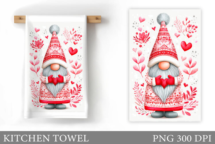 Valentine Gnome Kitchen Towel. Valentines Kitchen Towel example image 1